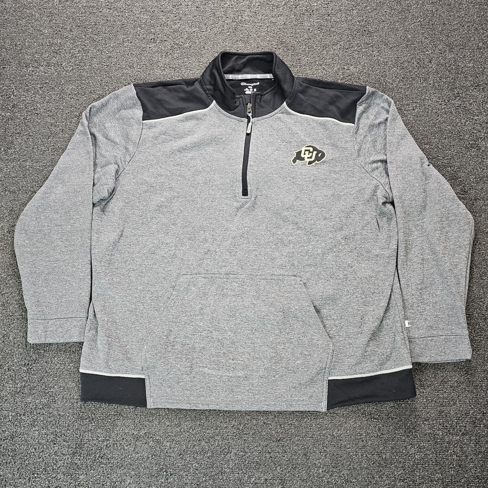 Champion Mens Pullover Colorado Buffaloes 2XL Quarter Zip Gray Black Fleece
